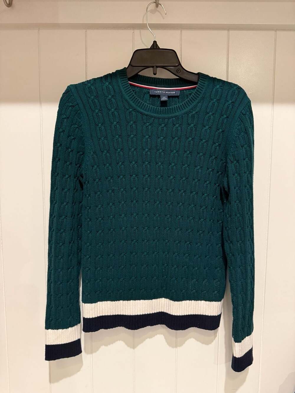 Tommy Hilfiger Women's Leila Cable-Knit Colorblock Trim Sweater